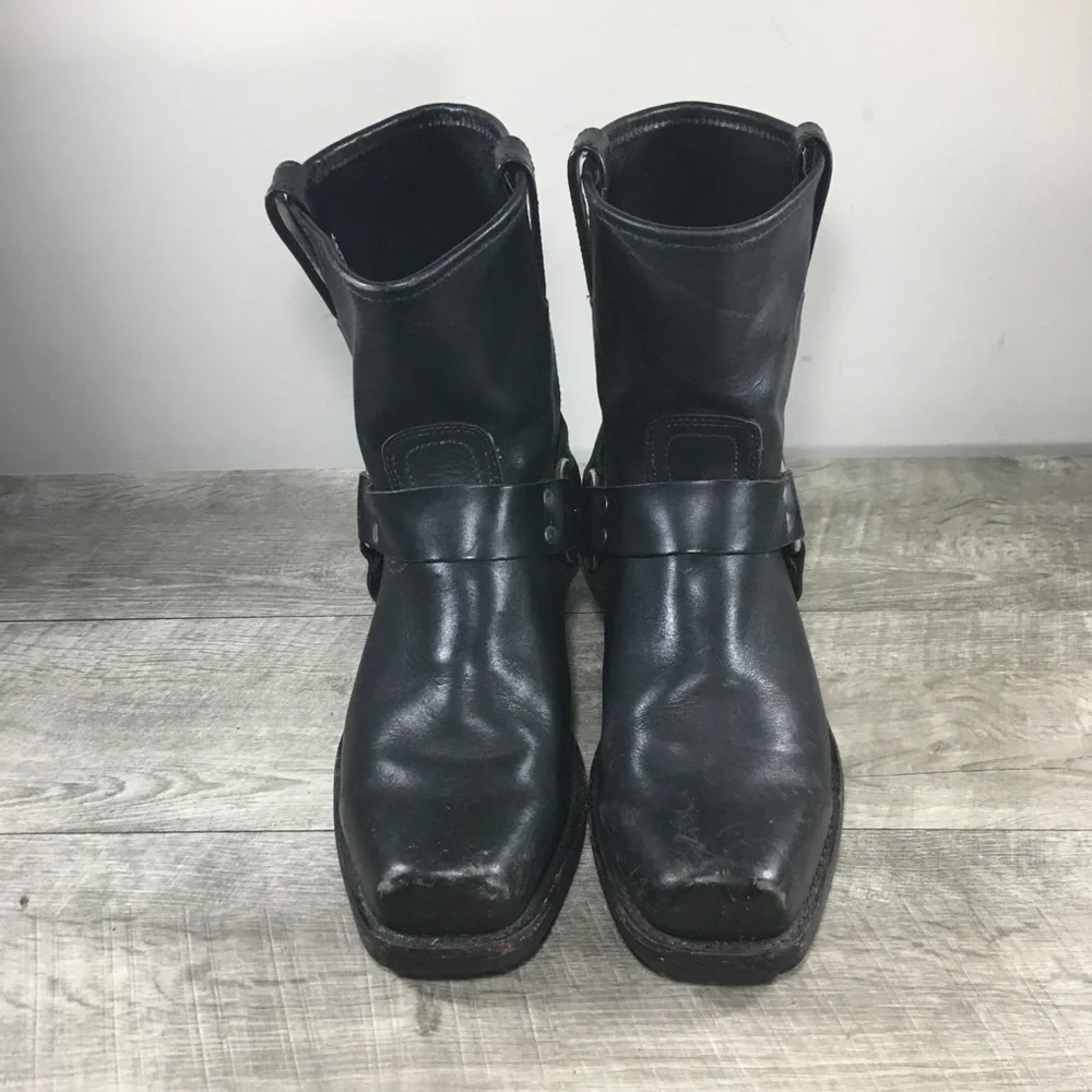 Mens Frye 87400 Black Engineer 8R Harness Motorcycle Leather Slip On Boots 12 M